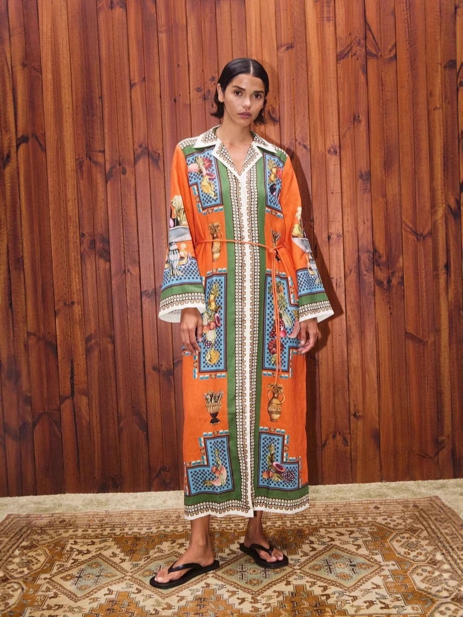 thumbnail image 2 of 2026 New Women's Cotton-Linen Printed Long Dress with Suit Collar, 2 of 6