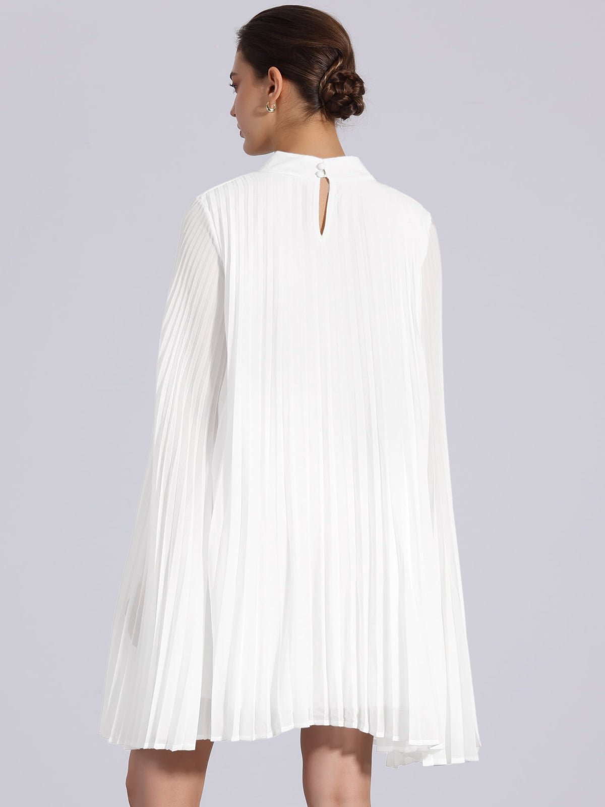 thumbnail image 3 of DARING DIVA Flowy Cloak Sleeve Cape Pleated Chiffon Dress S White, 3 of 6