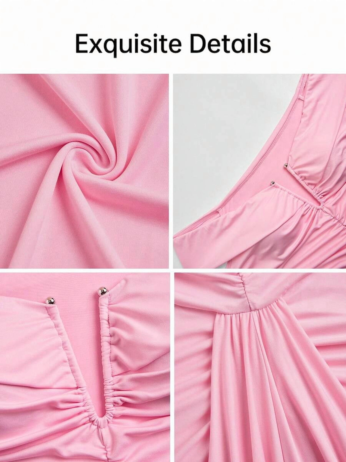 thumbnail image 4 of Womens Sexy Sleeveless Pink Cold Shoulder Long Fitted Dress, Ruched, 4 of 10