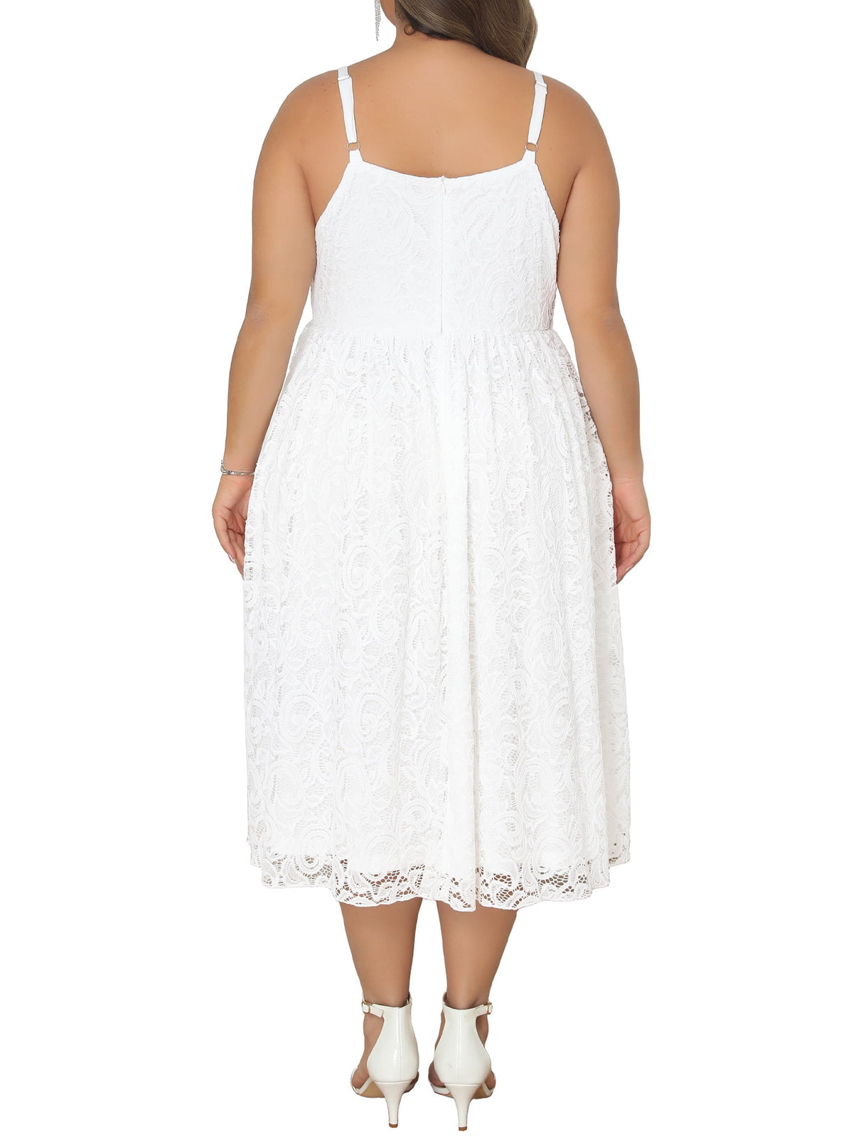 thumbnail image 4 of Agnes Orinda Women's Plus Size Easter Wedding Dress Lace Floral Shoulder Straps Back Zipper Overlay Swing Formal Evening Gowns Cocktail Party Long Dresses 1X White, 4 of 7