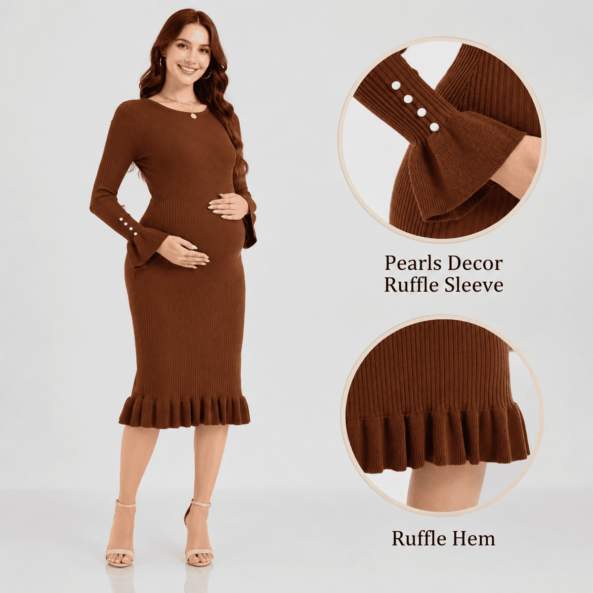 thumbnail image 5 of Maternityer Dress Long Sleeve Ruffle Knit Shower, 5 of 6