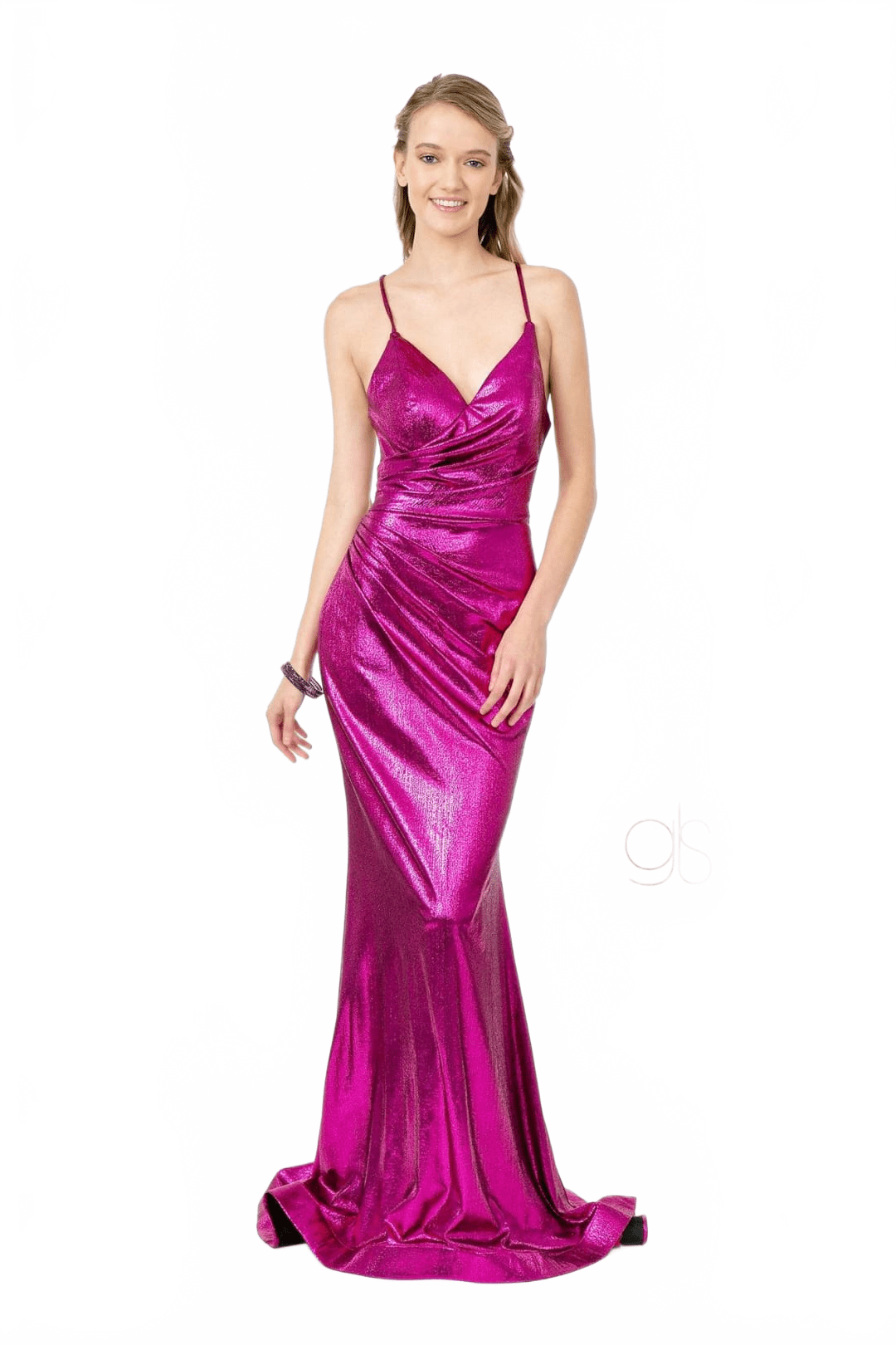thumbnail image 5 of Women's Elizabeth K V Neck Metallic Mermaid Gown Gl2943 Turquoise Size L, 5 of 5