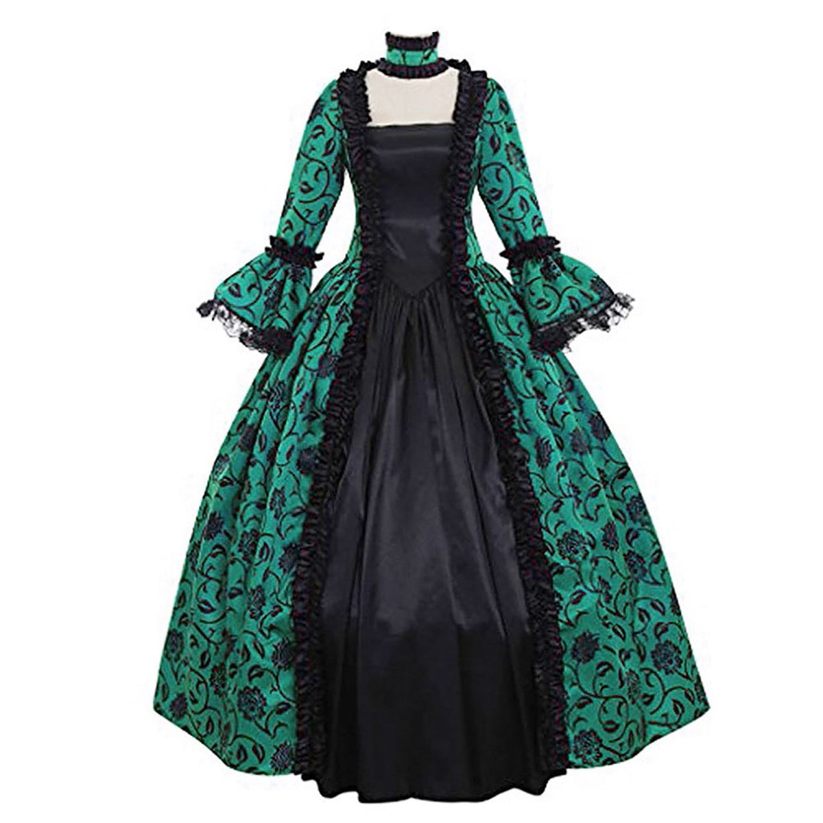 thumbnail image 4 of Sakmal Summer Dresses for Women Long Green Ball Gown Dresses Patchwork Long Sleeve Bell Sleeves Lace Gothic Plus Size Summer Dresses, 4 of 9