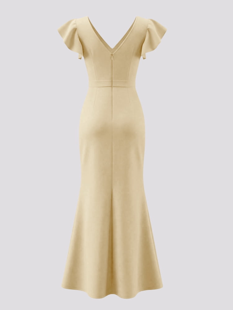thumbnail image 2 of Apricot Long Dress with Deep V Neck and Crystal Belt, 2 of 6
