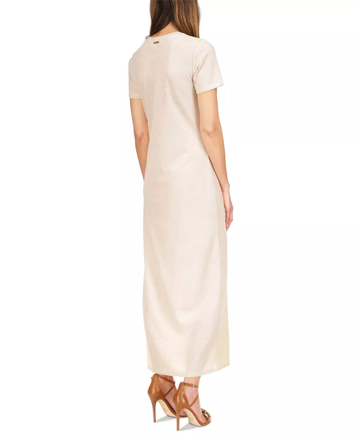 thumbnail image 4 of Michael Michael Kors Womens Ribbed T-Shirt Dress White/Gold XL, 4 of 5