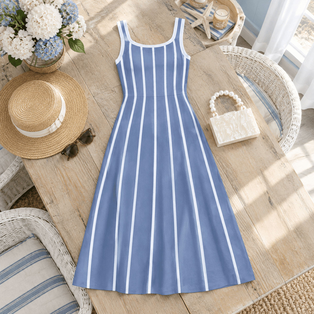 thumbnail image 5 of Womens Summer Sleeveless Striped Vacation Midi Dress, 5 of 9