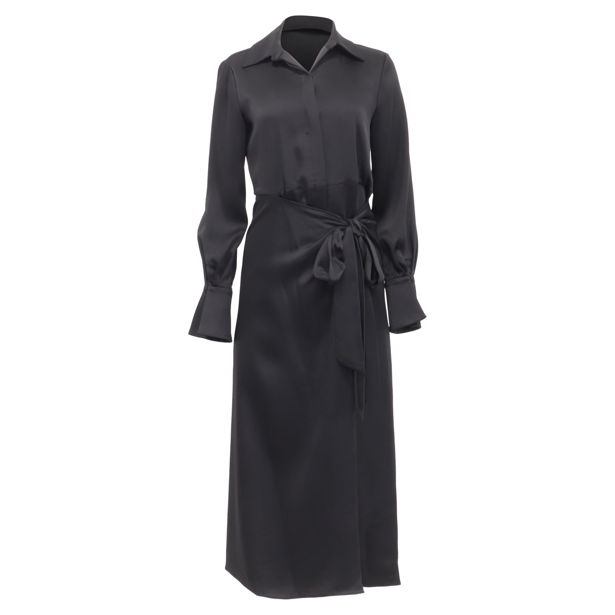 thumbnail image 1 of Pre-Owned Jonathan Simkhai Samba Wrap-Effect Midi Shirt Dress in Black Acetate, 1 of 6