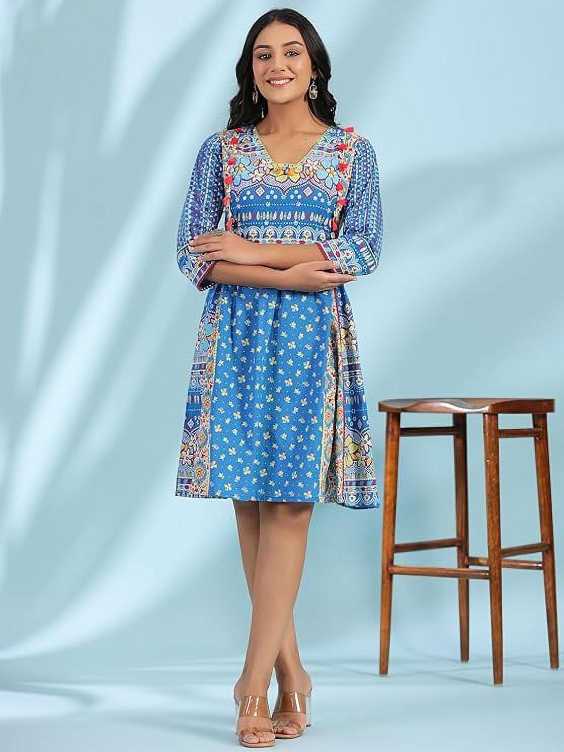 thumbnail image 3 of Juniper Blue Floral Printed Pure Cotton Dress, 3 of 5
