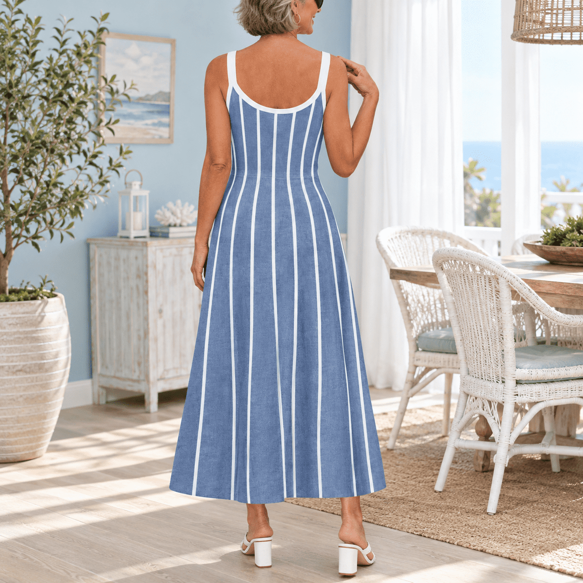 thumbnail image 4 of Womens Summer Sleeveless Striped Vacation Midi Dress, 4 of 9