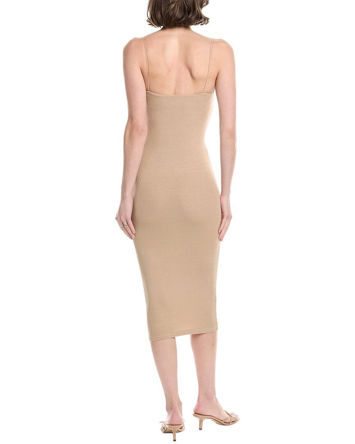 thumbnail image 2 of Enza Costa womens Stretch Knit Ruched Strappy Silk-Blend Midi Dress, l, Beige, 2 of 4