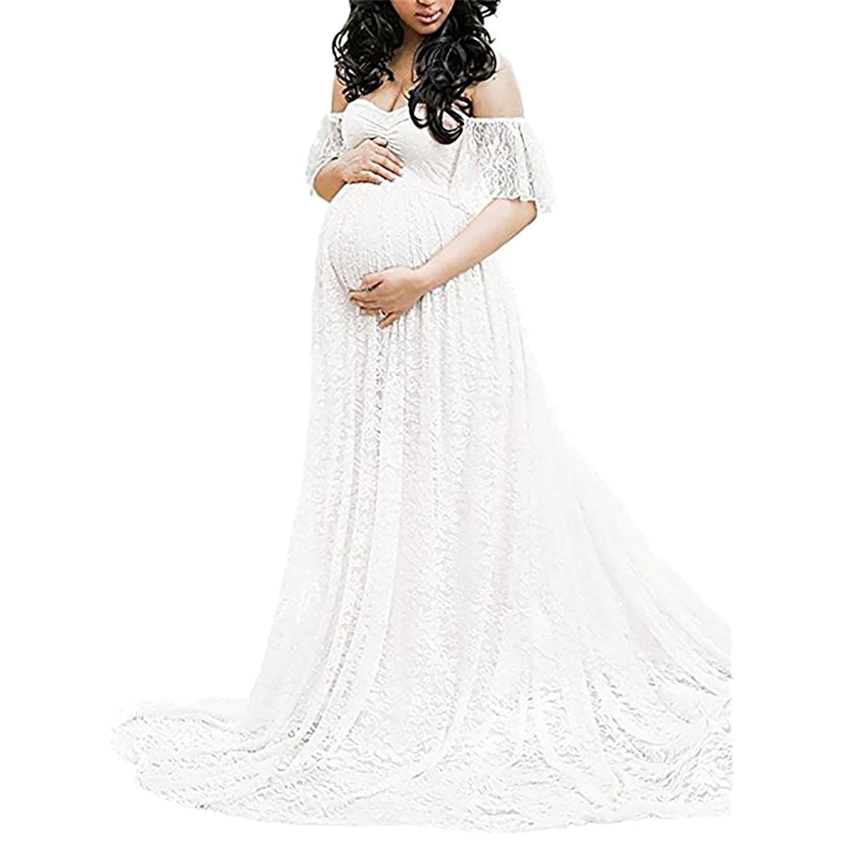 thumbnail image 4 of Vedolay Floral Maternity Dress Women's Maternity Maxi Dress Sleeveless Ruched Pregnancy Photography Dress with Adjustable Waistband,C-White XL, 4 of 5