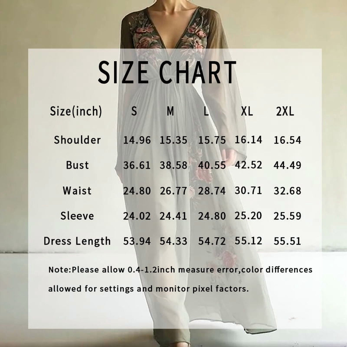 thumbnail image 6 of ZOELNIC Women's V-Neck Boho Maxi Dress Floral Sheer Long Sleeve Flowy Pleated Waist Elegant Dress, XL, 6 of 6