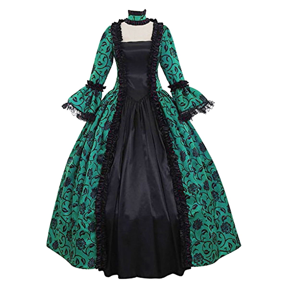thumbnail image 2 of Sakmal Summer Dresses for Women Long Green Ball Gown Dresses Patchwork Long Sleeve Bell Sleeves Lace Gothic Plus Size Summer Dresses, 2 of 9