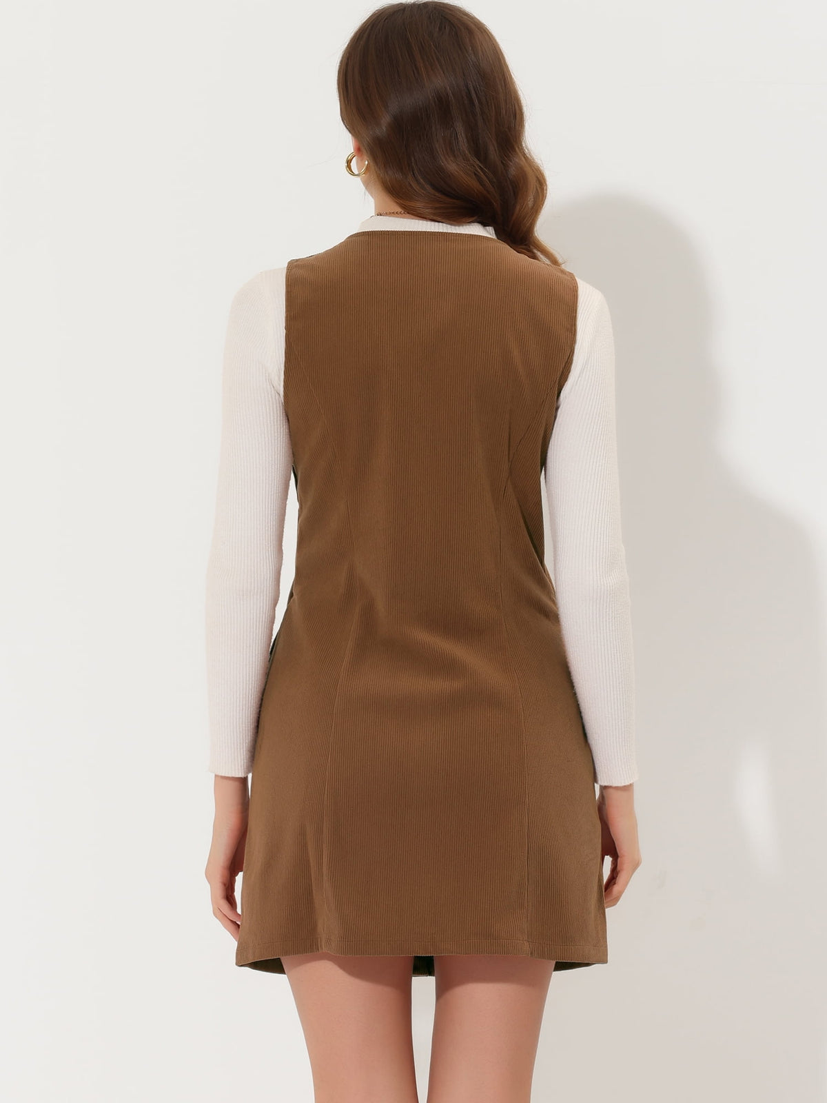 thumbnail image 3 of DARING DIVA Women's Stylish Corduroy Overall Scoop Neck Sleeveless Dress XS Brown, 3 of 6
